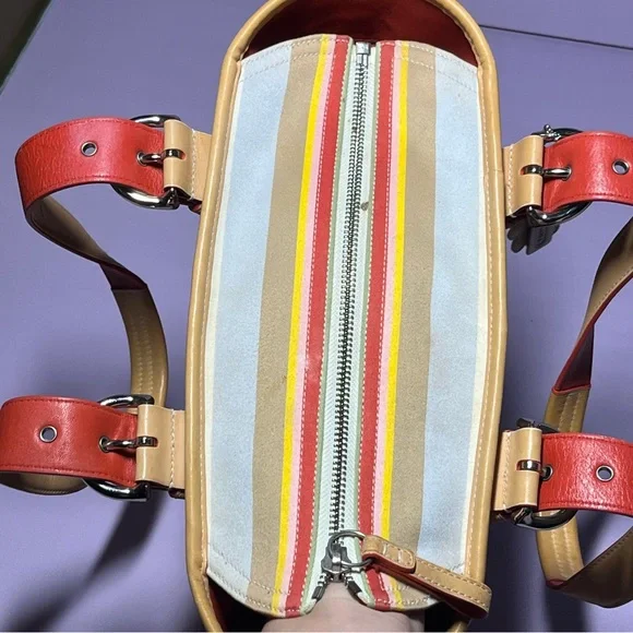 Vintage 2004 Coach Hamptons Daisy Multicolor Striped Handbag Cotton Leather Y2K - Picture 16 of 16